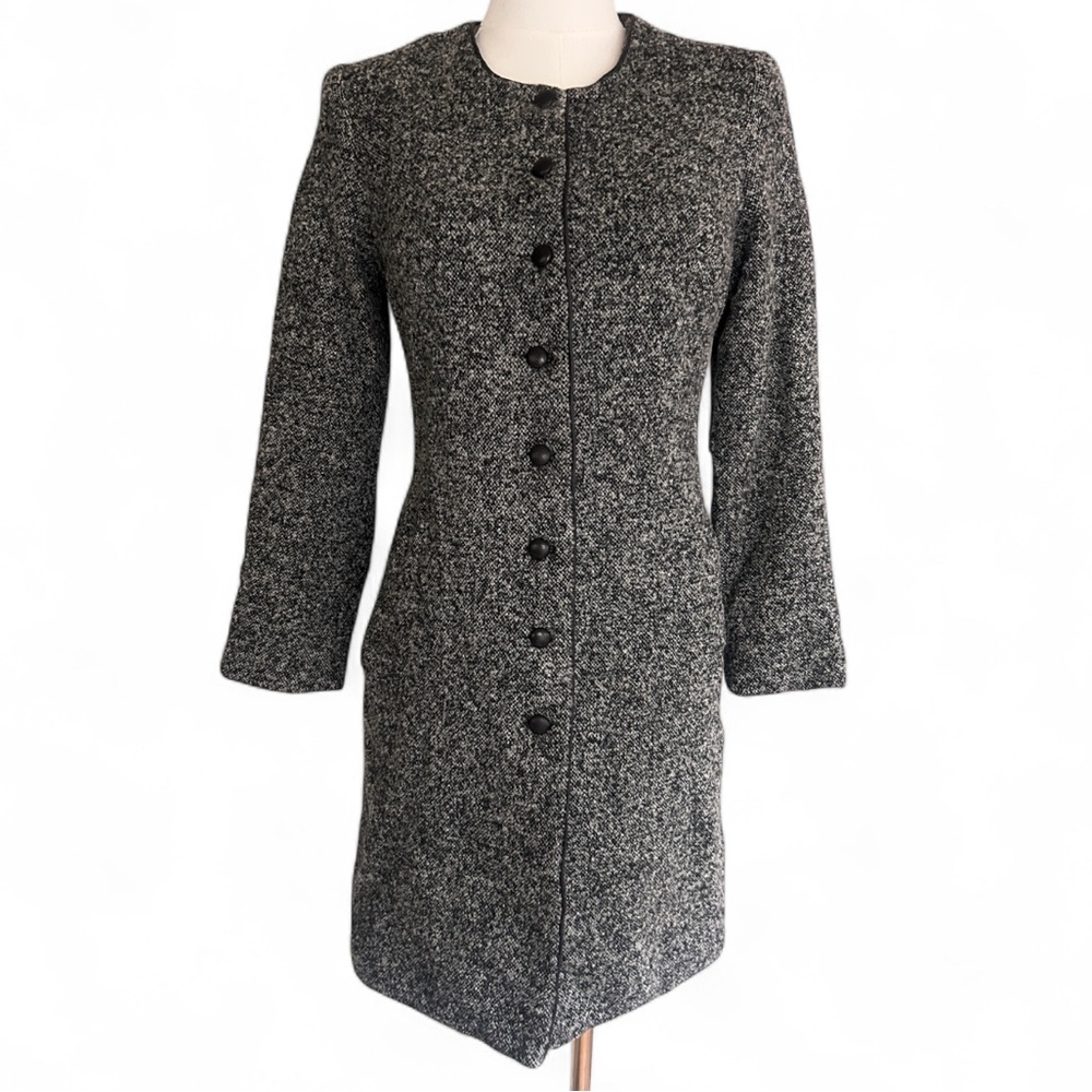 VINTAGE NEIMAN MARCUS Wool Tweed Button Down Dress Coat Retro Quiet Luxury Sz 4
